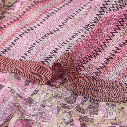 Sanskriti Vintage Sarees Pink/Purple Pure Crepe Silk Printed Sari Craft Sustainable Fabric