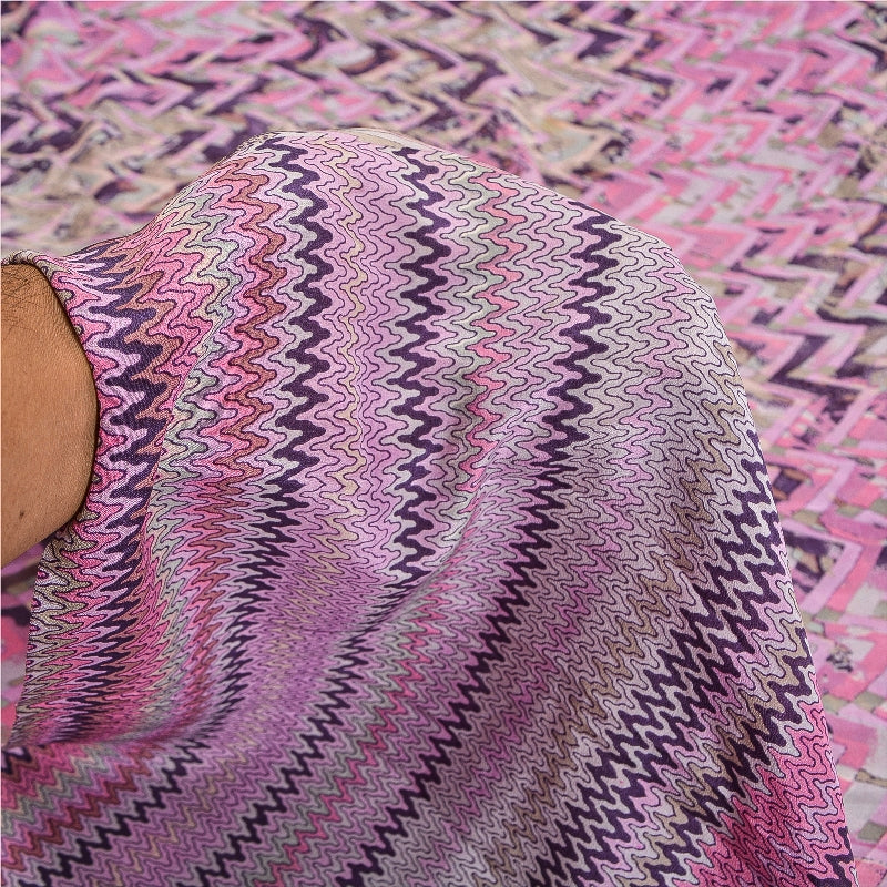 Sanskriti Vintage Sarees Pink/Purple Pure Crepe Silk Printed Sari Craft Sustainable Fabric