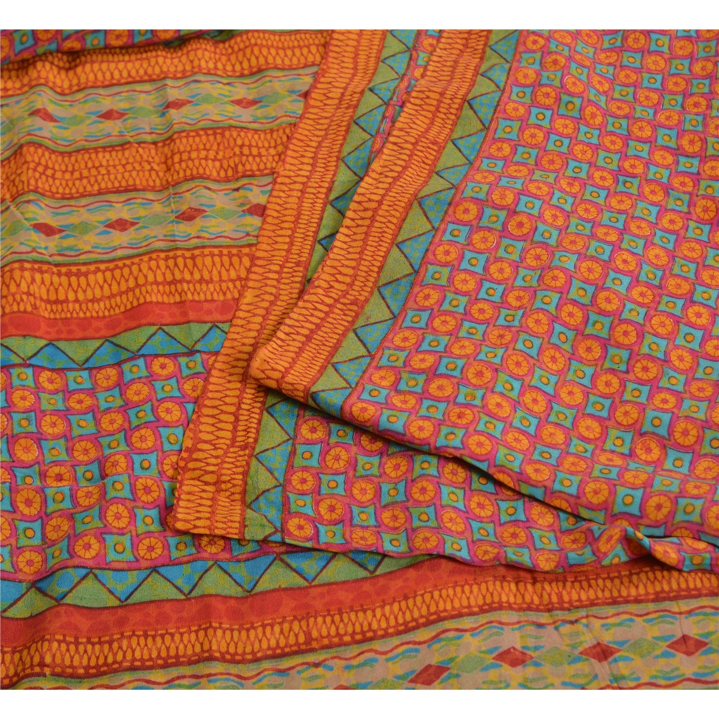 Sanskriti Vintage Sarees Indian Pink Pure Crepe Silk Printed Sari Craft Sustainable Fabric