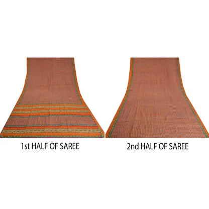 Sanskriti Vintage Sarees Indian Pink Pure Crepe Silk Printed Sari Craft Sustainable Fabric