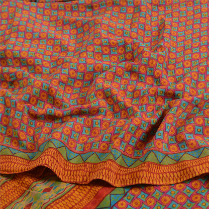 Sanskriti Vintage Sarees Indian Pink Pure Crepe Silk Printed Sari Craft Sustainable Fabric