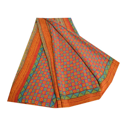 Sanskriti Vintage Sarees Indian Pink Pure Crepe Silk Printed Sari Craft Sustainable Fabric