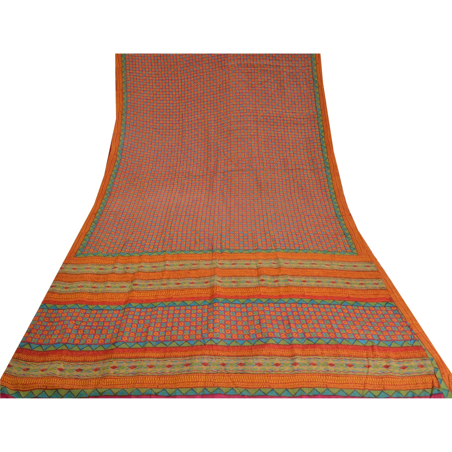 Sanskriti Vintage Sarees Indian Pink Pure Crepe Silk Printed Sari Craft Sustainable Fabric