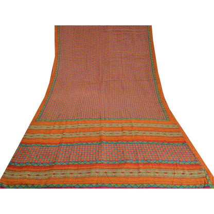 Sanskriti Vintage Sarees Indian Pink Pure Crepe Silk Printed Sari Craft Sustainable Fabric
