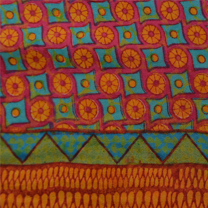 Sanskriti Vintage Sarees Indian Pink Pure Crepe Silk Printed Sari Craft Sustainable Fabric