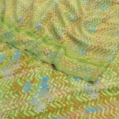 Sanskriti Vintage Green Indian Sarees Pure Crepe Silk Printed Sari Craft Sustainable Fabric