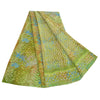 Sanskriti Vintage Green Indian Sarees Pure Crepe Silk Printed Sari Craft Sustainable Fabric