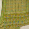 Sanskriti Vintage Green Indian Sarees Pure Crepe Silk Printed Sari Craft Sustainable Fabric