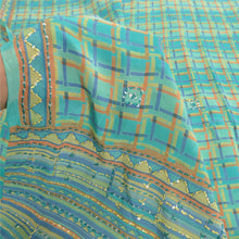 Load image into Gallery viewer, Sanskriti Vintage Sky Blue Sarees 100% Pure Crepe Silk Printed Sari Craft Fabric
