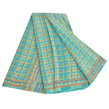 Load image into Gallery viewer, Sanskriti Vintage Sky Blue Sarees 100% Pure Crepe Silk Printed Sari Craft Fabric

