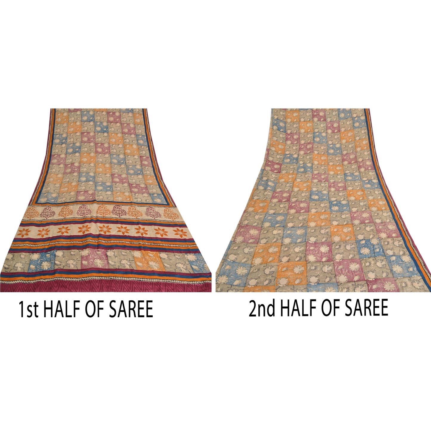 Sanskriti Vintage Sarees Indian Multi Pure Crepe Silk Printed Sari Craft Sustainable Fabric