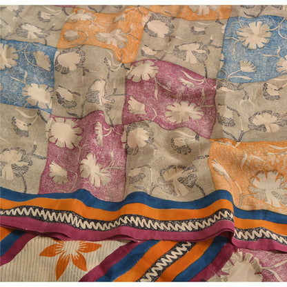Sanskriti Vintage Sarees Indian Multi Pure Crepe Silk Printed Sari Craft Sustainable Fabric