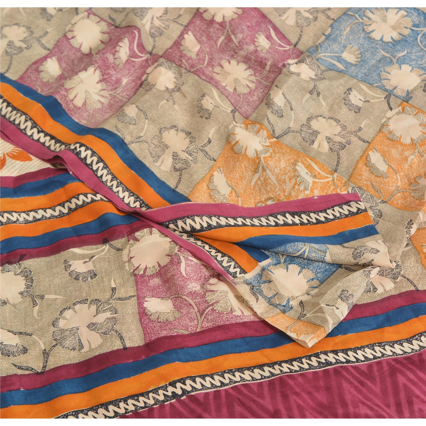 Sanskriti Vintage Sarees Indian Multi Pure Crepe Silk Printed Sari Craft Sustainable Fabric