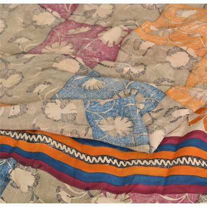 Sanskriti Vintage Sarees Indian Multi Pure Crepe Silk Printed Sari Craft Sustainable Fabric