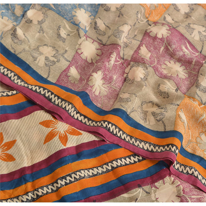 Sanskriti Vintage Sarees Indian Multi Pure Crepe Silk Printed Sari Craft Sustainable Fabric