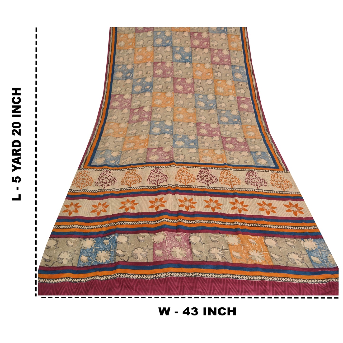 Sanskriti Vintage Sarees Indian Multi Pure Crepe Silk Printed Sari Craft Sustainable Fabric