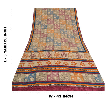 Sanskriti Vintage Sarees Indian Multi Pure Crepe Silk Printed Sari Craft Sustainable Fabric