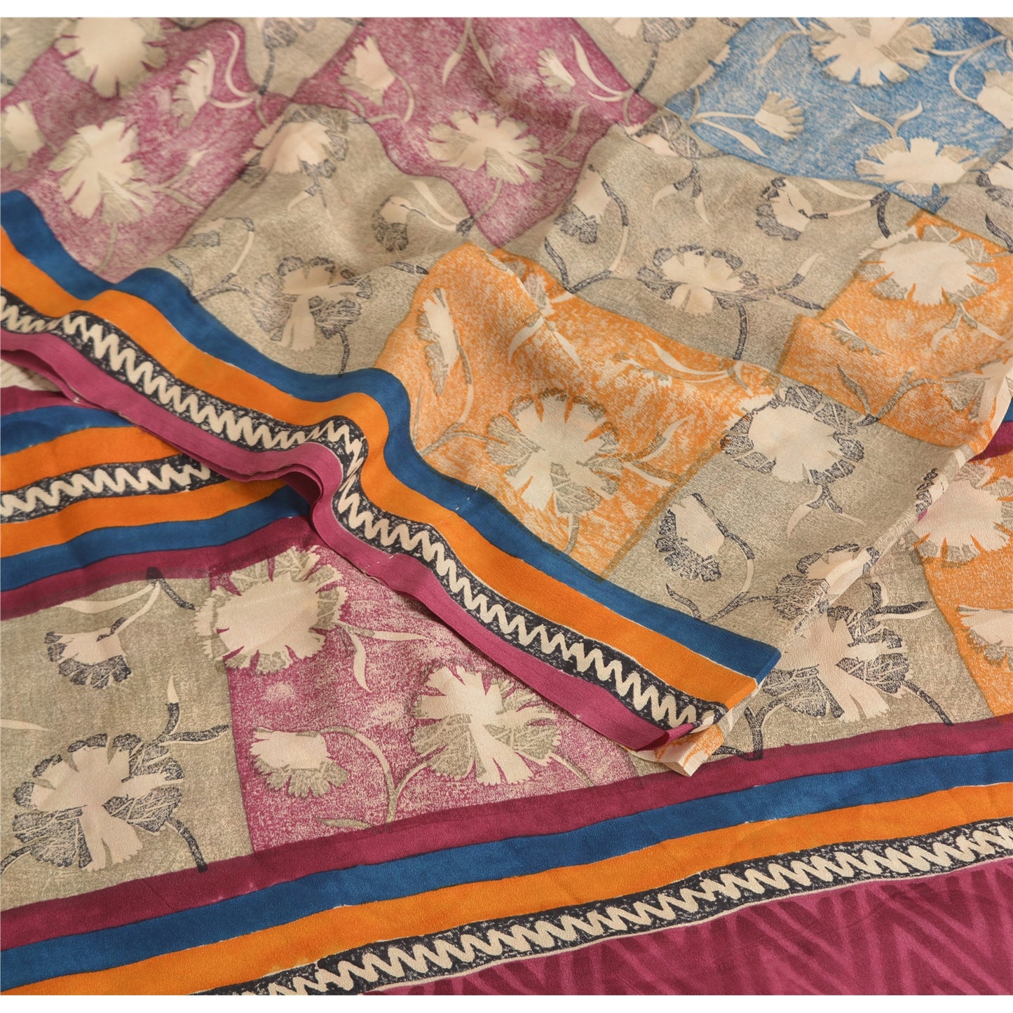 Sanskriti Vintage Sarees Indian Multi Pure Crepe Silk Printed Sari Craft Sustainable Fabric
