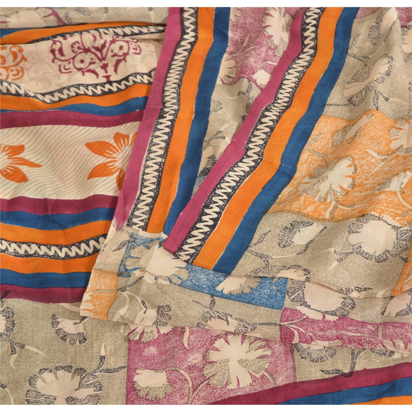 Sanskriti Vintage Sarees Indian Multi Pure Crepe Silk Printed Sari Craft Sustainable Fabric