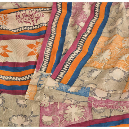 Sanskriti Vintage Sarees Indian Multi Pure Crepe Silk Printed Sari Craft Sustainable Fabric