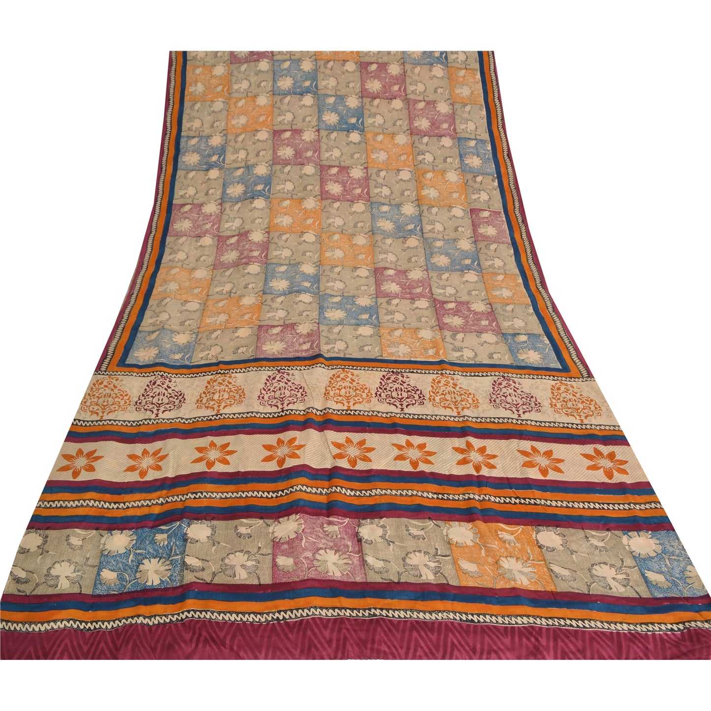 Sanskriti Vintage Sarees Indian Multi Pure Crepe Silk Printed Sari Craft Sustainable Fabric