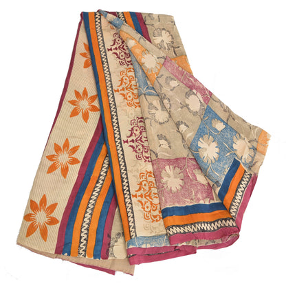 Sanskriti Vintage Sarees Indian Multi Pure Crepe Silk Printed Sari Craft Sustainable Fabric