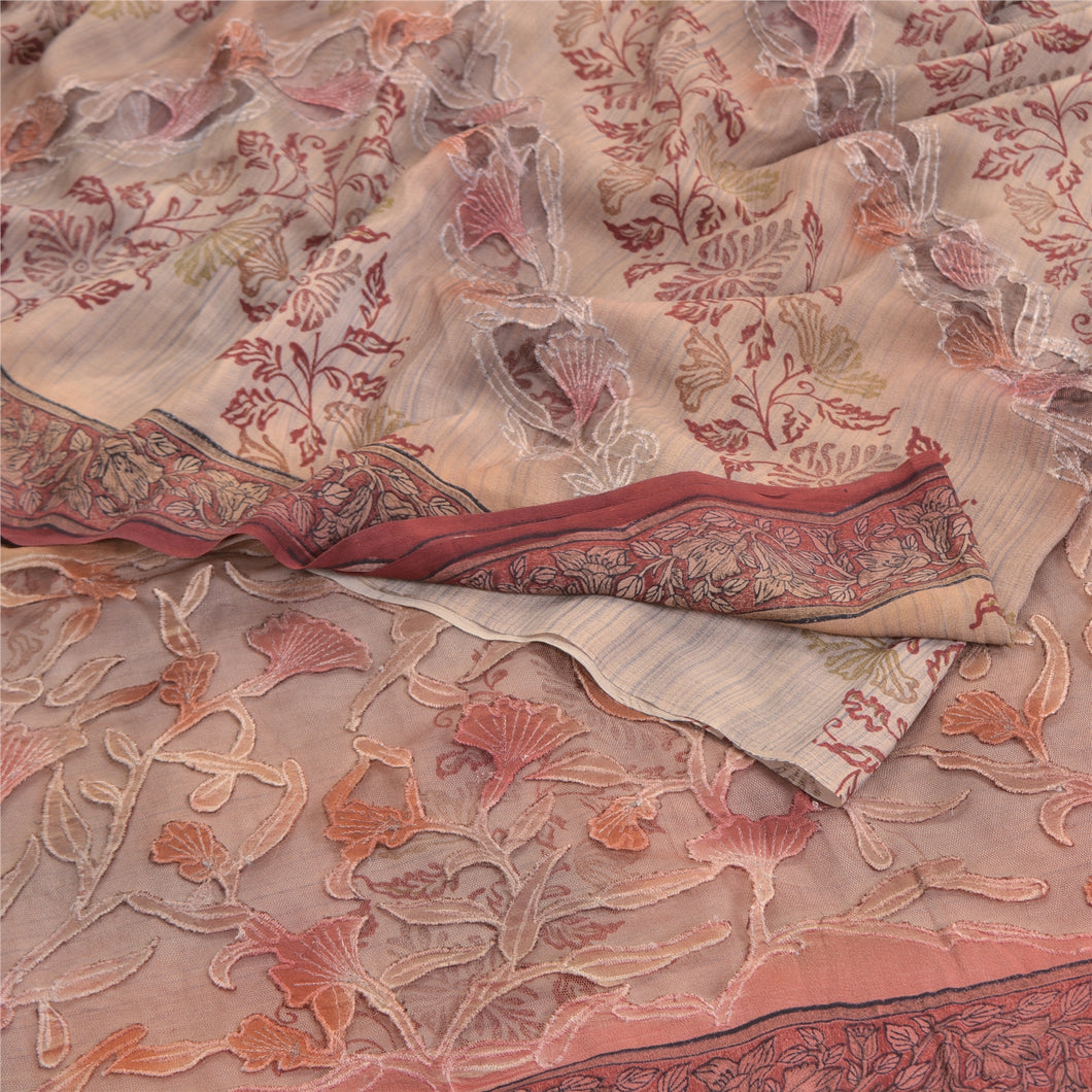 Sanskriti Vintage Sarees Light-Pink Pure Crepe Silk/Net Print Sari Craft Fabric