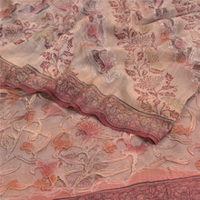 Load image into Gallery viewer, Sanskriti Vintage Sarees Light-Pink Pure Crepe Silk/Net Print Sari Craft Fabric
