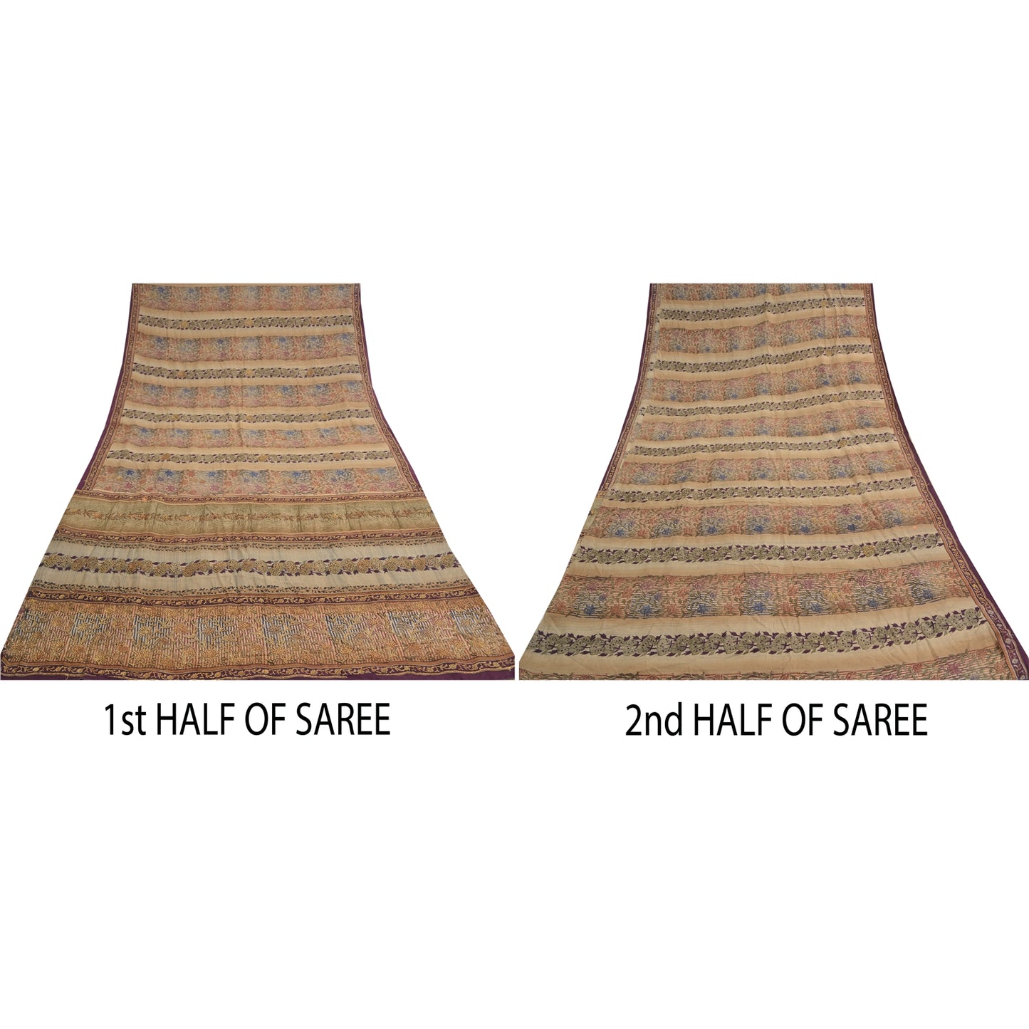 Sanskriti Vintage Sarees Multi Hand Beaded Printed Pure Crepe Sari Craft Sustainable Fabric