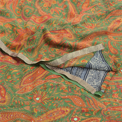 Санскритские винтажные сари с несколькими ручными бусинами, напечатанные из чистого крепа, сари, ремесло, устойчивая ткань