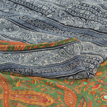 Санскритские винтажные сари с несколькими ручными бусинами, напечатанные из чистого крепа, сари, ремесло, устойчивая ткань