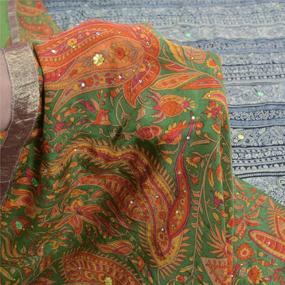 Санскритские винтажные сари с несколькими ручными бусинами, напечатанные из чистого крепа, сари, ремесло, устойчивая ткань