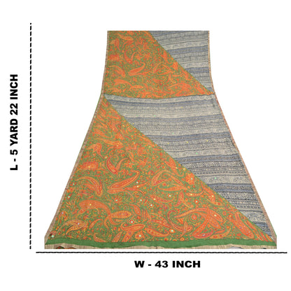 Санскритские винтажные сари с несколькими ручными бусинами, напечатанные из чистого крепа, сари, ремесло, устойчивая ткань