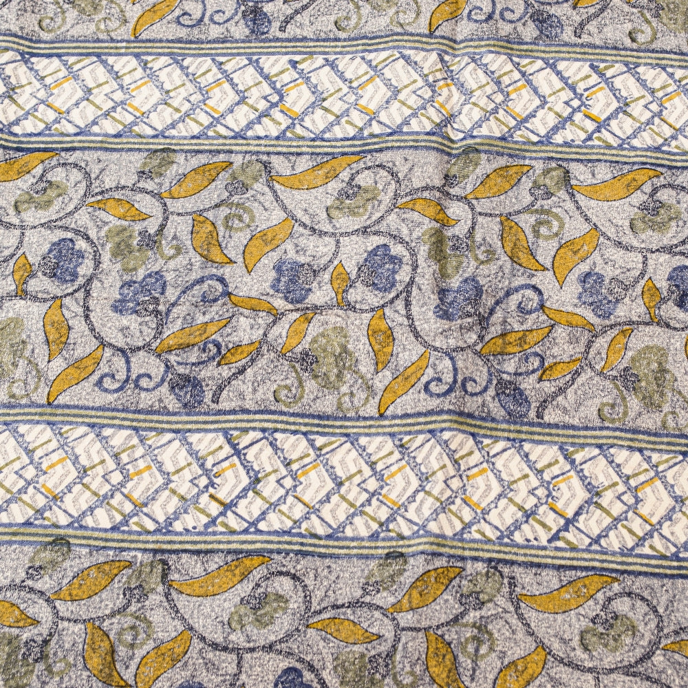 Sanskriti Vintage Sarees Yellow/Gray Pure Crepe Silk Printed Sari Craft Sustainable Fabric