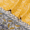 Sanskriti Vintage Sarees Yellow/Gray Pure Crepe Silk Printed Sari Craft Sustainable Fabric