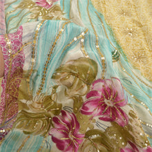 Load image into Gallery viewer, Sanskriti Vintage Sarees Cream Embroidered Printed Pure Crepe Sari Craft Fabric
