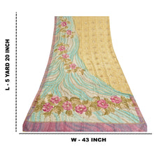 Load image into Gallery viewer, Sanskriti Vintage Sarees Cream Embroidered Printed Pure Crepe Sari Craft Fabric
