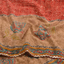 Load image into Gallery viewer, Sanskriti Vintage Sarees Red Hand Bead Kantha Pure Crepe Silk Sari Craft Fabric
