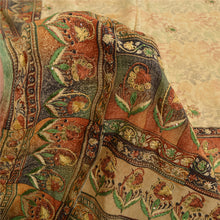 Load image into Gallery viewer, Sanskriti Vintage Sarees Cream 100% Pure Crepe Silk Print Sari 5yd Craft Fabric
