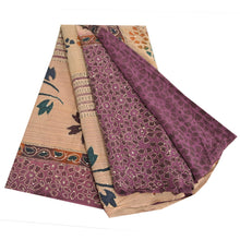 Load image into Gallery viewer, Sanskriti Vintage Sarees Purple/Cream Hand Bead Kantha Pure Crepe Sari Fabric

