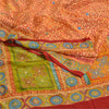 Sanskriti Vintage Sarees Orange Embroidered Pure Crepe Printed Sari Craft Sustainable Fabric