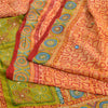 Sanskriti Vintage Sarees Orange Embroidered Pure Crepe Printed Sari Craft Sustainable Fabric