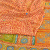 Sanskriti Vintage Sarees Orange Embroidered Pure Crepe Printed Sari Craft Sustainable Fabric
