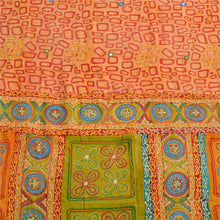 Load image into Gallery viewer, Sanskriti Vintage Sarees Orange Embroidered Pure Crepe Printed Sari Craft Fabric
