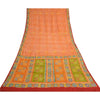 Sanskriti Vintage Sarees Orange Embroidered Pure Crepe Printed Sari Craft Sustainable Fabric
