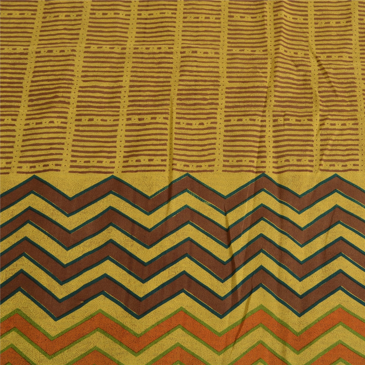 Sanskriti Vintage Sarees Heena-Green Pure Crepe Silk Print Sari 5yd Craft Sustainable Fabric