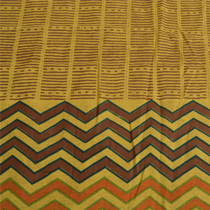 Sanskriti Vintage Sarees Heena-Green Pure Crepe Silk Print Sari 5yd Craft Sustainable Fabric