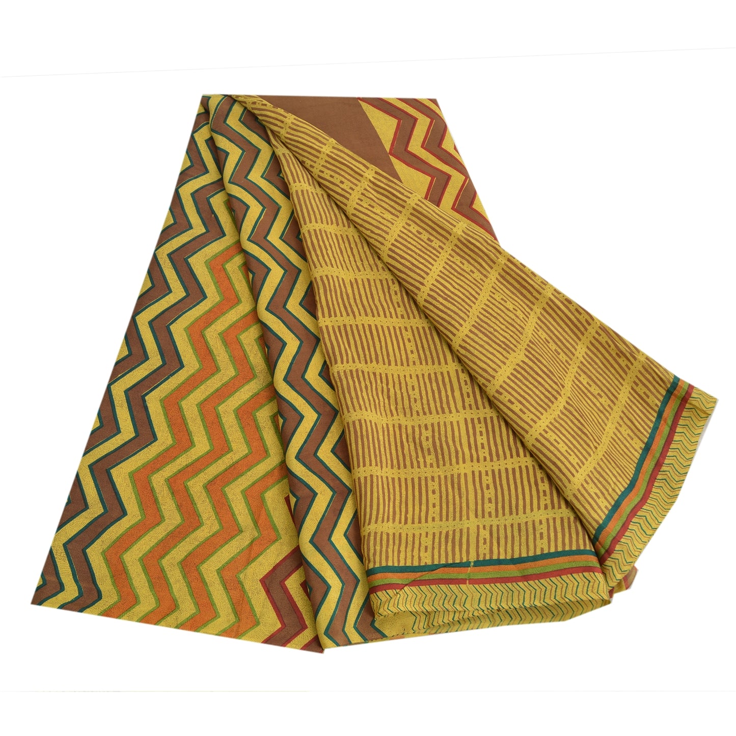 Sanskriti Vintage Sarees Heena-Green Pure Crepe Silk Print Sari 5yd Craft Sustainable Fabric