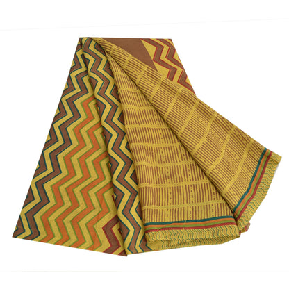 Sanskriti Vintage Sarees Heena-Green Pure Crepe Silk Print Sari 5yd Craft Sustainable Fabric