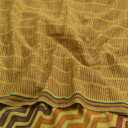 Sanskriti Vintage Sarees Heena-Green Pure Crepe Silk Print Sari 5yd Craft Sustainable Fabric